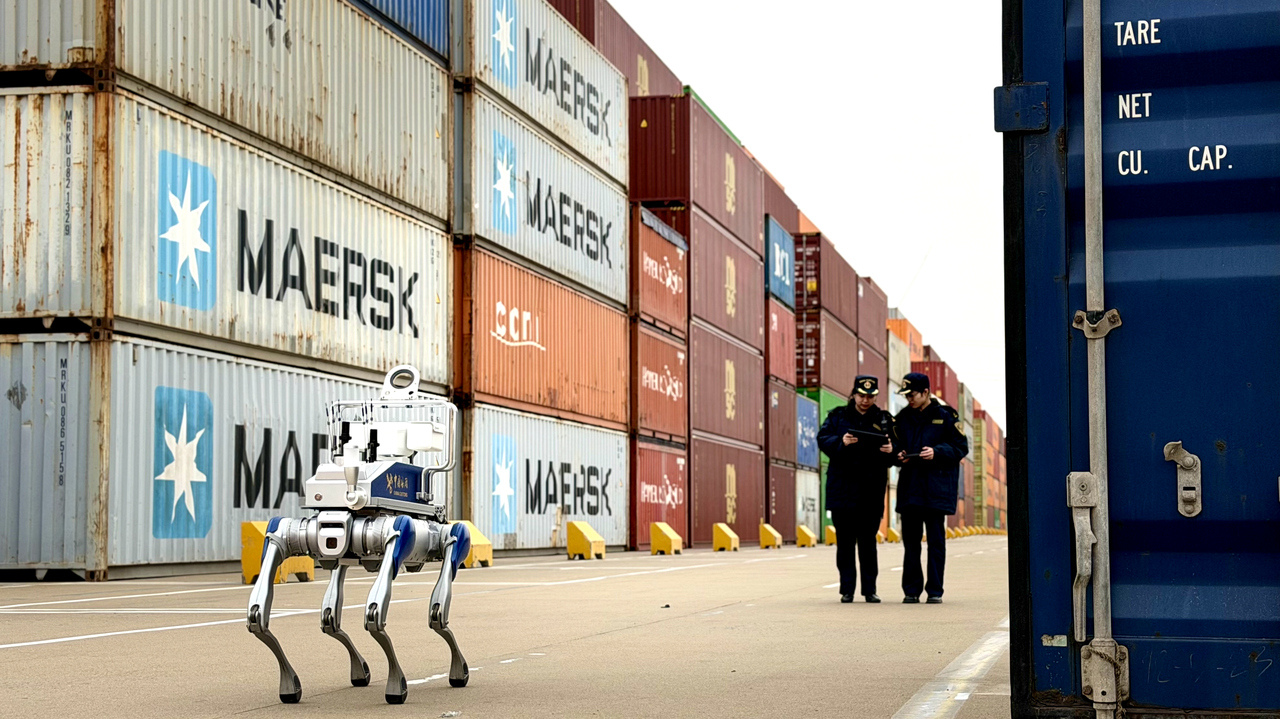 宁波舟山港来了AI“机器狗”，一天能查验100个集装箱